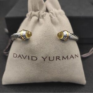 David Yurman Silver Cable Bracelet with Gold Accents and Green Diamond